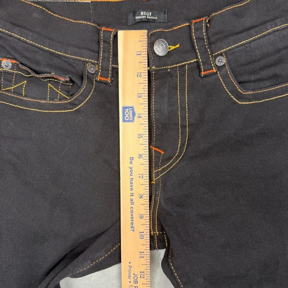 True Religion Billy Relaxed Bootcut Jeans Black Orange Contrast Stitch Mens 31